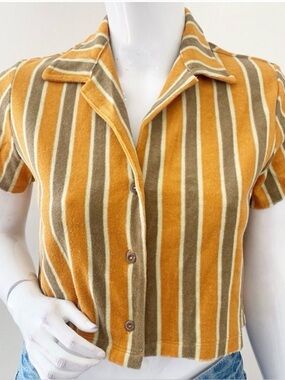 Striped Mustard Short Sleeve Button-Down Shirt